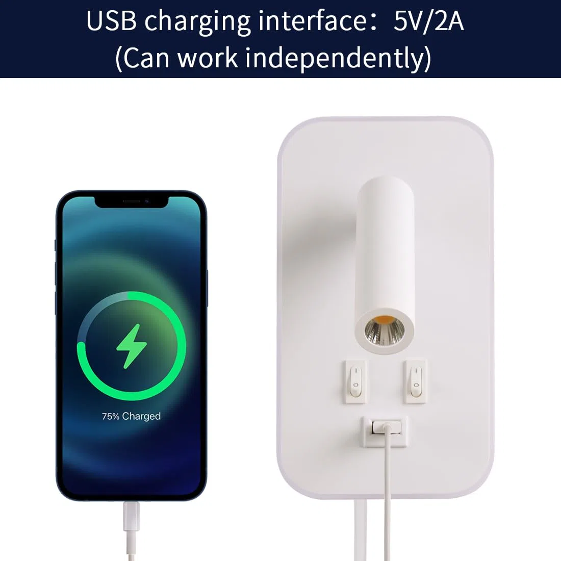 LED leselampe wandlampe USB-Aufladung mit schalter verstellbarer wandleselampe Bettlampe Wandleuchte innen Leselicht Schwenkbar Schlafzimmer 3W 3100K +9W 6000Kmit Stecker und Kabel, Weiß