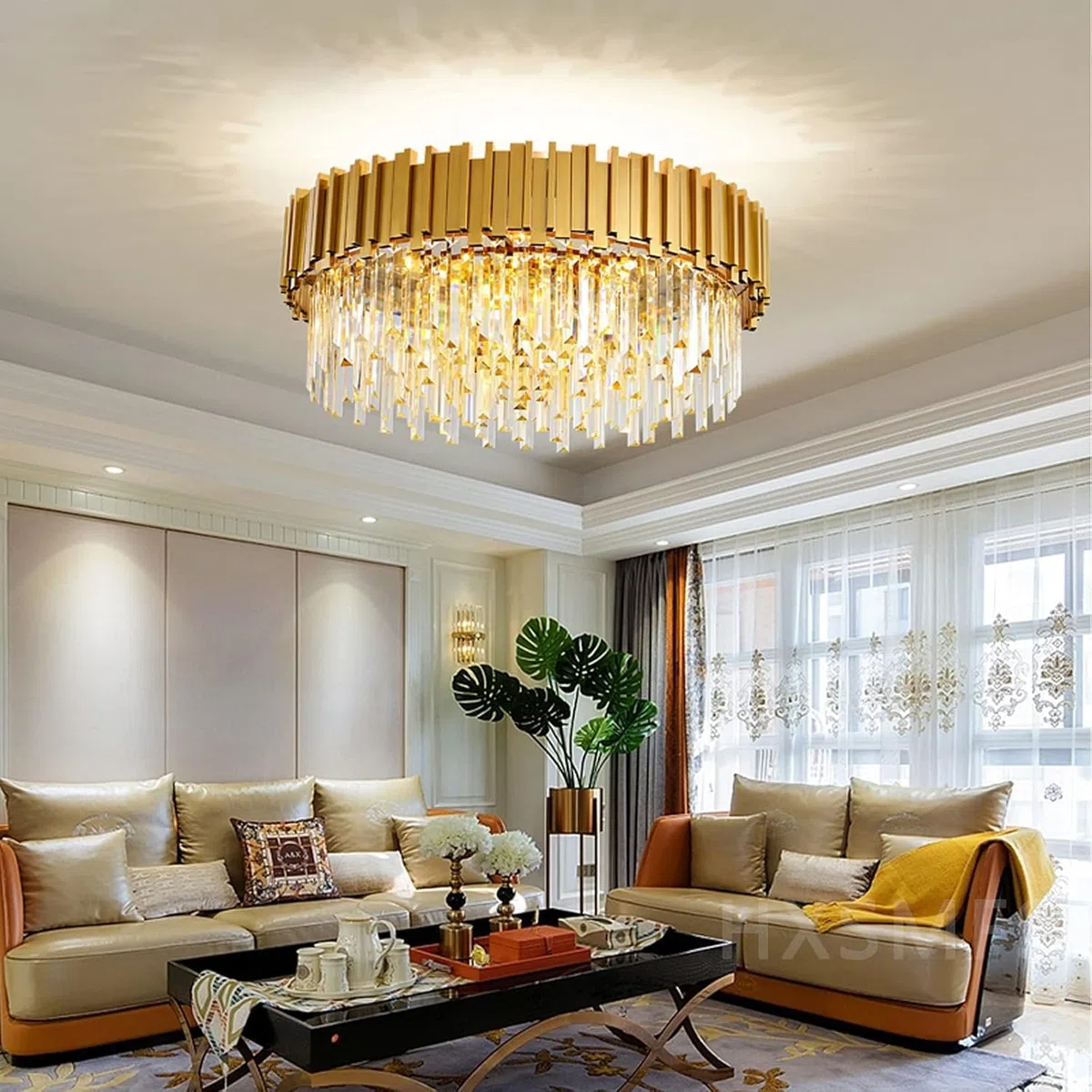 AHXIAOZN Modern Kronleuchter Kristall Leuchte,Kristall Deckenleuchte Gold,9xE14 Lichter für Esszimmer, Küche, Wohnzimmer, Schlafzimmer, Flur, Café,Bar