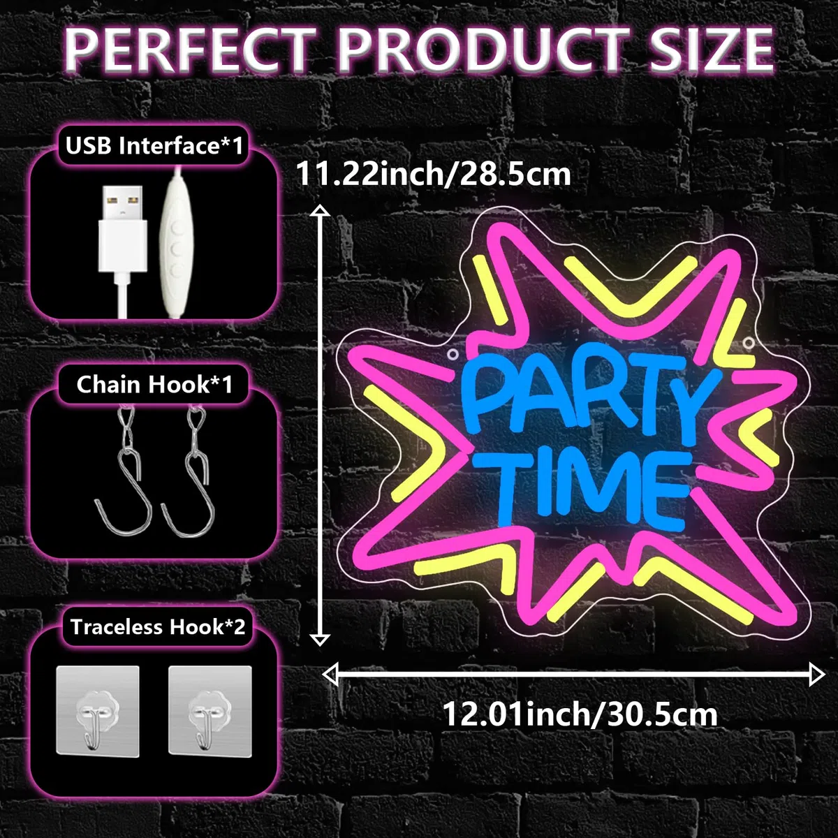 PARTY TIME Neon Schild Bar Lampe Personalisiert LED Neonschild für Wanddekoration Dimmbare USB-Betrieb Leuchtendes Barschild Home Bar Man Cave Party
