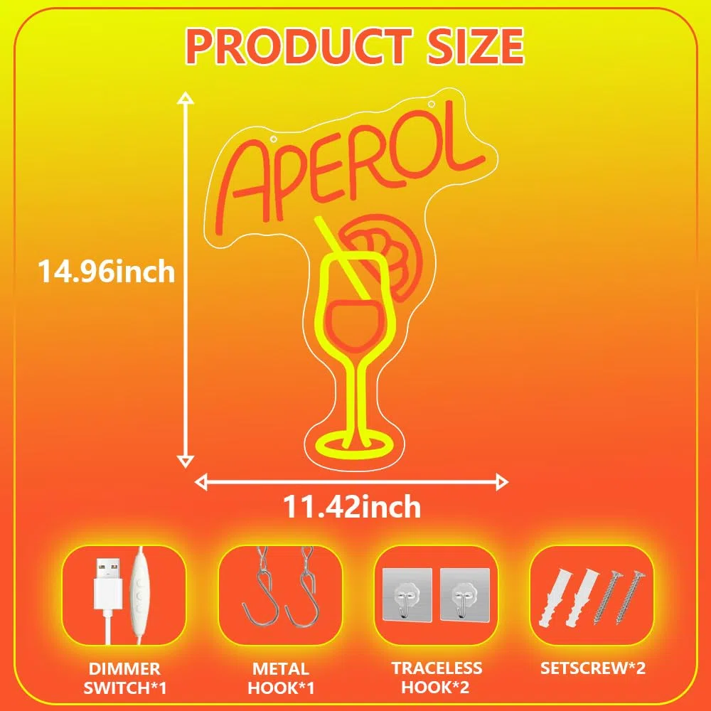 Cocktail Led Schild Aperol Spritz Neon Schild Bar Neon Schild Wanddekoration Aperol Neonlicht Geeignet für Bar Dekoration Cocktail Party Dekoration