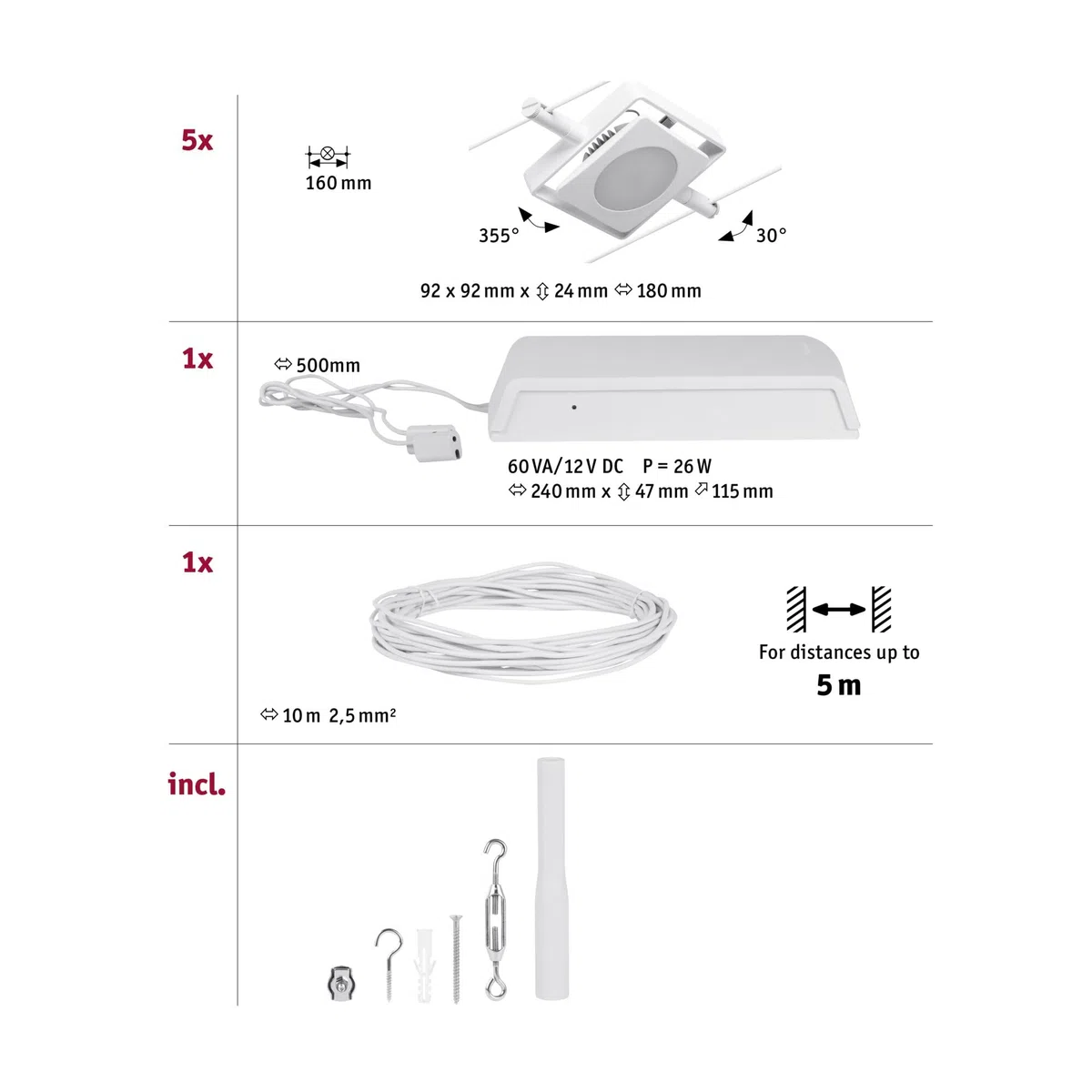 Paulmann CorDuo LED Seilsystem Set MacLED DC 5x4,5W erweiterbar Weiß Chrom 3000K