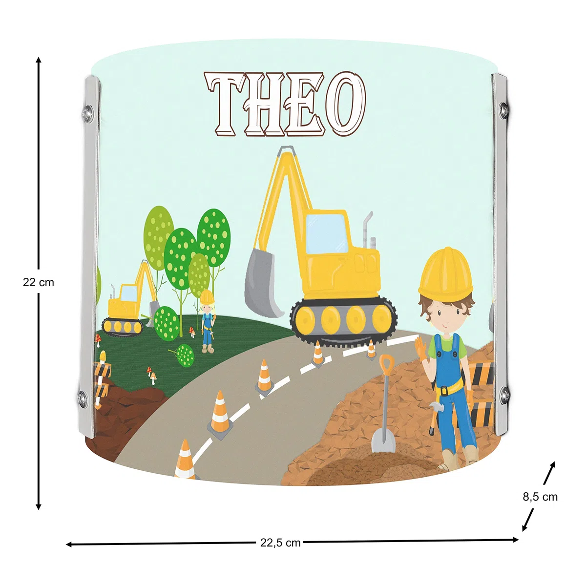 WA-1084, Bagger, Kinderzimmer Wandlampe personalisiert mit Namen, Nachtlicht/Schlummerlicht für Steckdose, E14, 22 x 22,5 x 8,5 cm