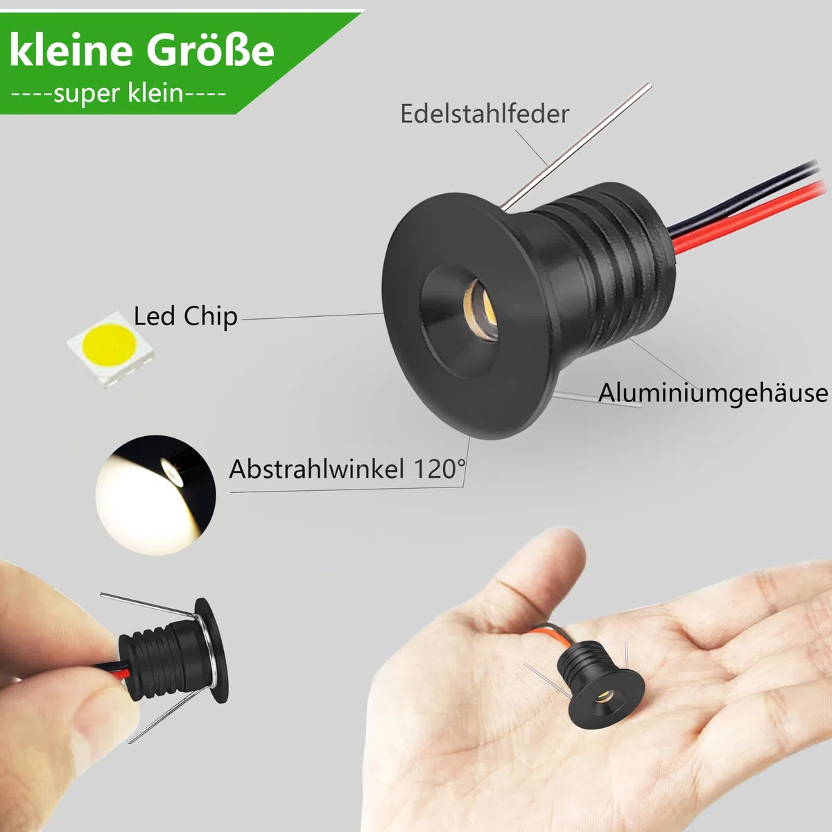 Einbaustrahler LED 1W, mini led Spot,led einbaustrahler 12V Lochmaß 15-18mm,Deckenspots IP65 Einbauspots Kaltweiß,Led spot für Carport Badezimmer Küche,mit 230V Trafo,15er set (Schwarz Kaltweiß 6000k)