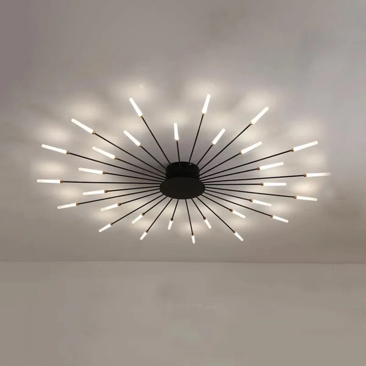 Feuerwerk-Design LED Deckenleuchte Nordischer Stil Halbbündige Montage Kronleuchter Cluster-Design Metall Deckenlampe Für Wohnzimmer Schlafzimmer,Black+3 Colour Light-30 Heads-60W