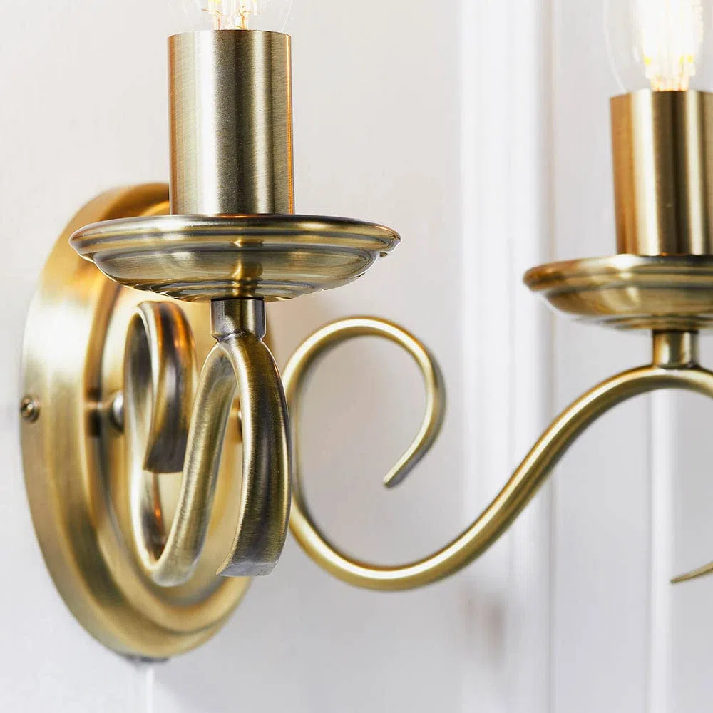 Dekorative Wandleuchte - Dimmbare Doppelwandleuchten mit Zugakkordschalter - Twisted Arm Indoor Wandlampe - LED Wandleuchte für Schlafzimmer Flur 60W E14 Kerze (nicht enthalten) Messing