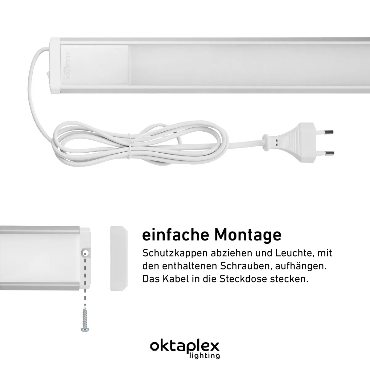 Oktaplex Riva LED Unterbauleuchte Küche flach 90cm neutralweiß | 1150lm 15W 230V mit Schalter Unterschrankleuchte silber Küchenlicht