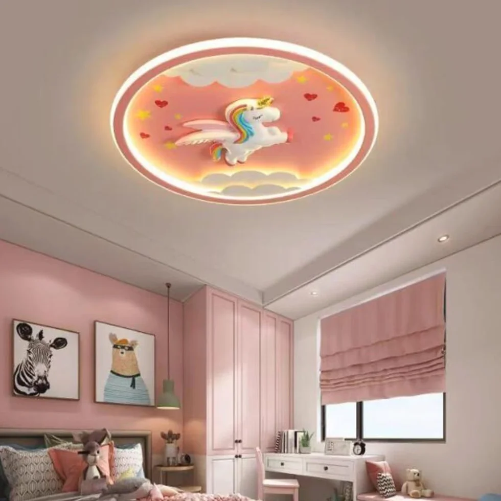 LED Moderne Deckenleuchte Einhorn Deckenlampe Rosa Kreative Kinderlampe Mädchen Schlafzimmer Lampe 56W Dimmbar Acryl Kinderzimmer Kindergarten Babyzimmer Wohnzimmer Esszimmer Innenbeleuchtung,50cm