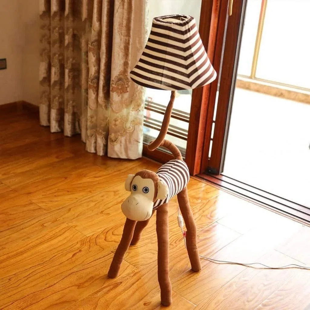 Niedliche Dekorative Tier Gestreifte Niedliche Affe Stehlampe Kreative Cartoon Augenschutz Schlafzimmer Wohnzimmer Kinderzimmer Geschenklampe（Cartoon-Taste/Dimmen） AA+(Remote Control Model)