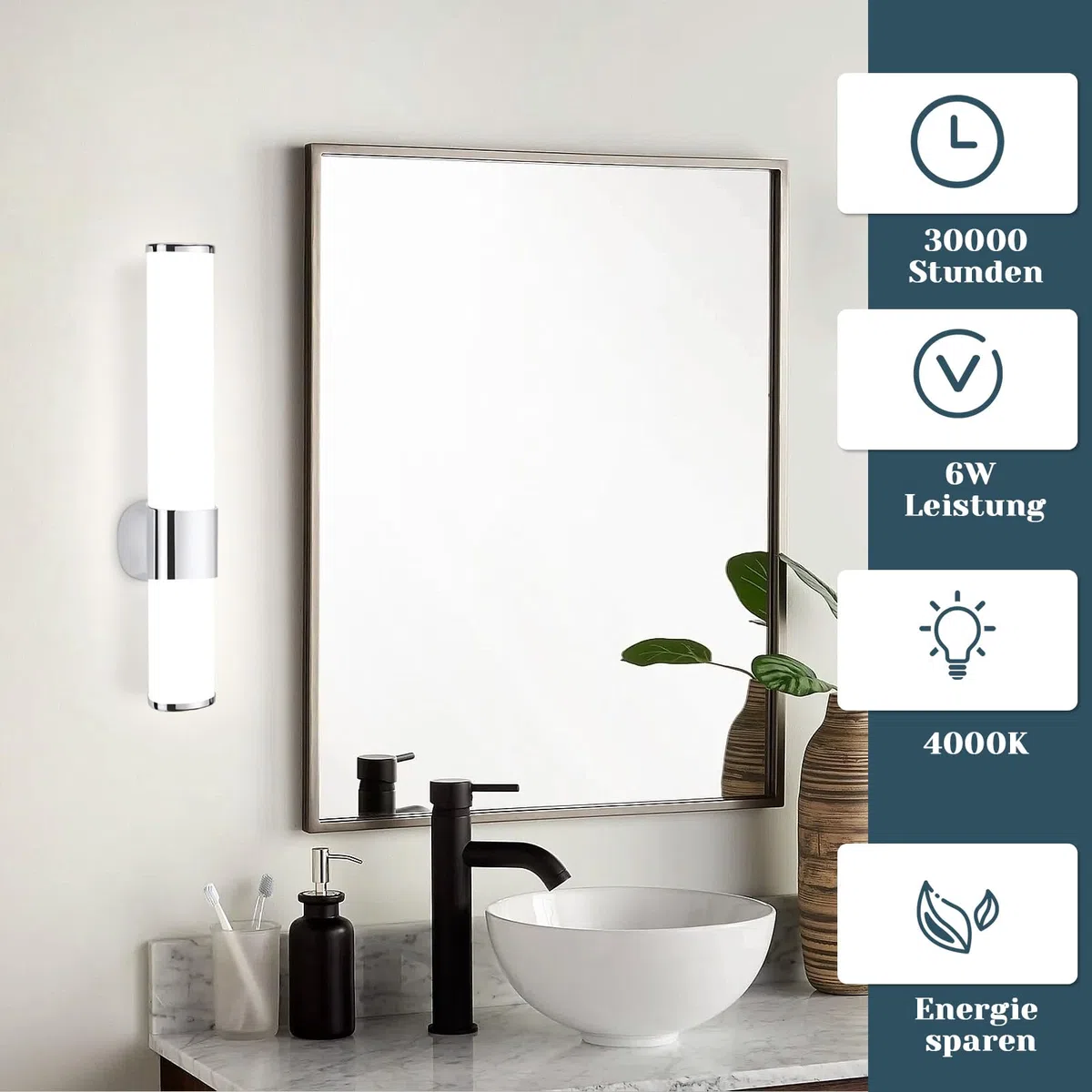 Homefire 2ER LED Spiegelleuchte Bad Spiegellampe - 6W Badleuchte Wand 35CM Wandlampe Badezimmer Wasserdicht IP44 Chrom Modern Neutralweiß 4000K Badlampe Wandleuchte für Keller Küche Badschrank