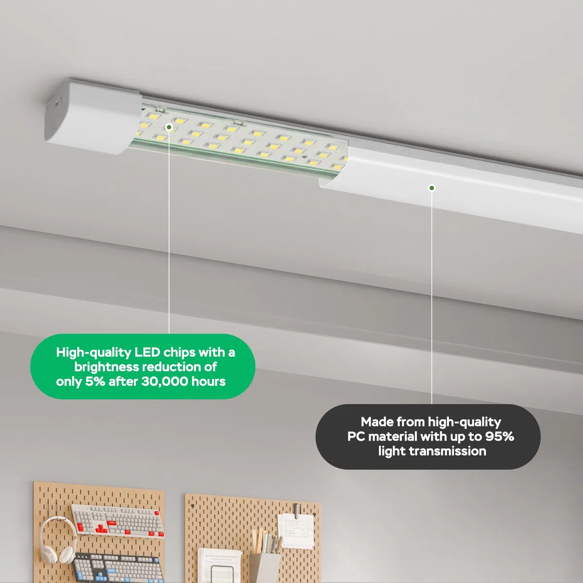 LED Feuchtraumleuchte 150CM 45W 5000lm Kaltlweiß 5000K, Plug und Play Wannenleuchte Einfache Montage Feuchtraum Lampe Flach Deckenleuchte Wasserfest IP65 Werkstattlampe für Büro Keller Garage Küche
