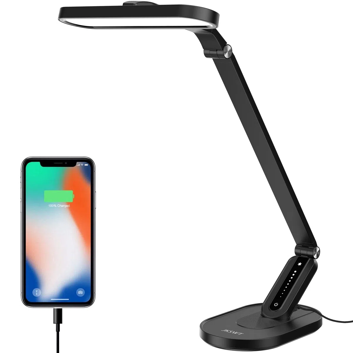 JKSWT Schreibtischlampe, für die Augenpflege Dimmbare Tischlampe mit 5 Farbmodi 72 LEDs mit USB-Ladeanschluss Touch-Steuerung und Memory-Funktion Bürolampe,Schwarz