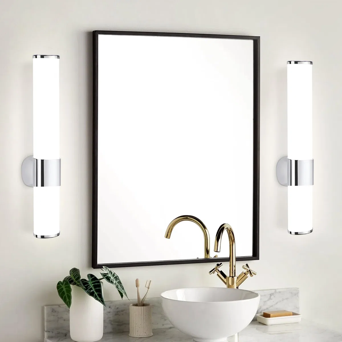 Homefire 2ER LED Spiegelleuchte Bad Spiegellampe - 6W Badleuchte Wand 35CM Wandlampe Badezimmer Wasserdicht IP44 Chrom Modern Neutralweiß 4000K Badlampe Wandleuchte für Keller Küche Badschrank