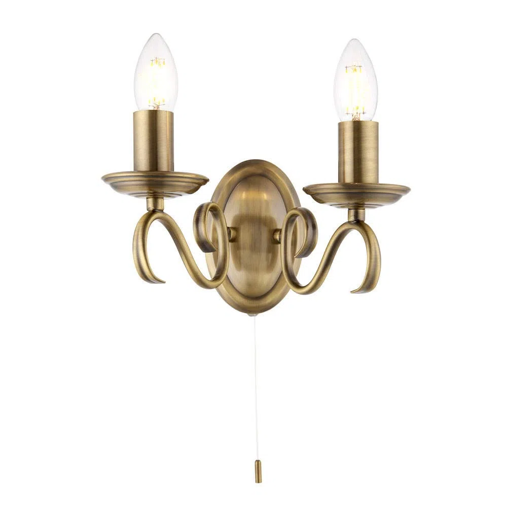 Dekorative Wandleuchte - Dimmbare Doppelwandleuchten mit Zugakkordschalter - Twisted Arm Indoor Wandlampe - LED Wandleuchte für Schlafzimmer Flur 60W E14 Kerze (nicht enthalten) Messing