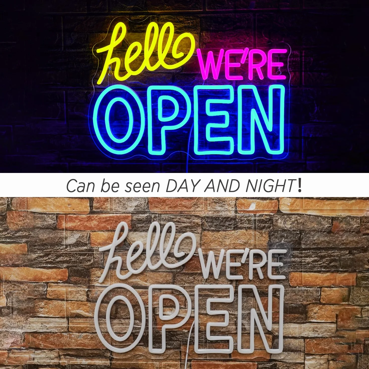 Ineonlife Open Schild Led We are Open Noen Schild für Wanddekoration, Leuchtschild Business Operations mit Dimmbar Usb, Blau Gelb Rosa Open Led Schild für Business Bar Shop Salon Hotel Cafe Store