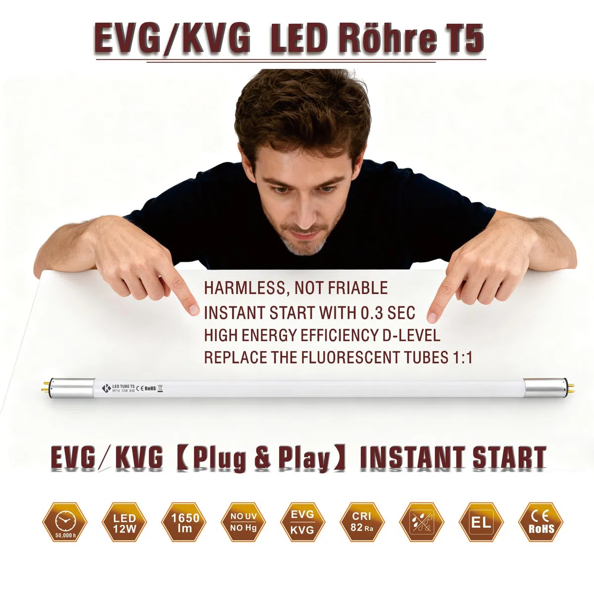 Led Röhre T5 Plug & Play 549mm 4000k 1650lm 12w Ersatz & Kompatibilität mit EVG KVG Cfl Röhre t5 HE14w/HO24w,led leuchtstoffröhre T5 für Küchenbeleuchtung sofortiger Einstart / 2 Stück
