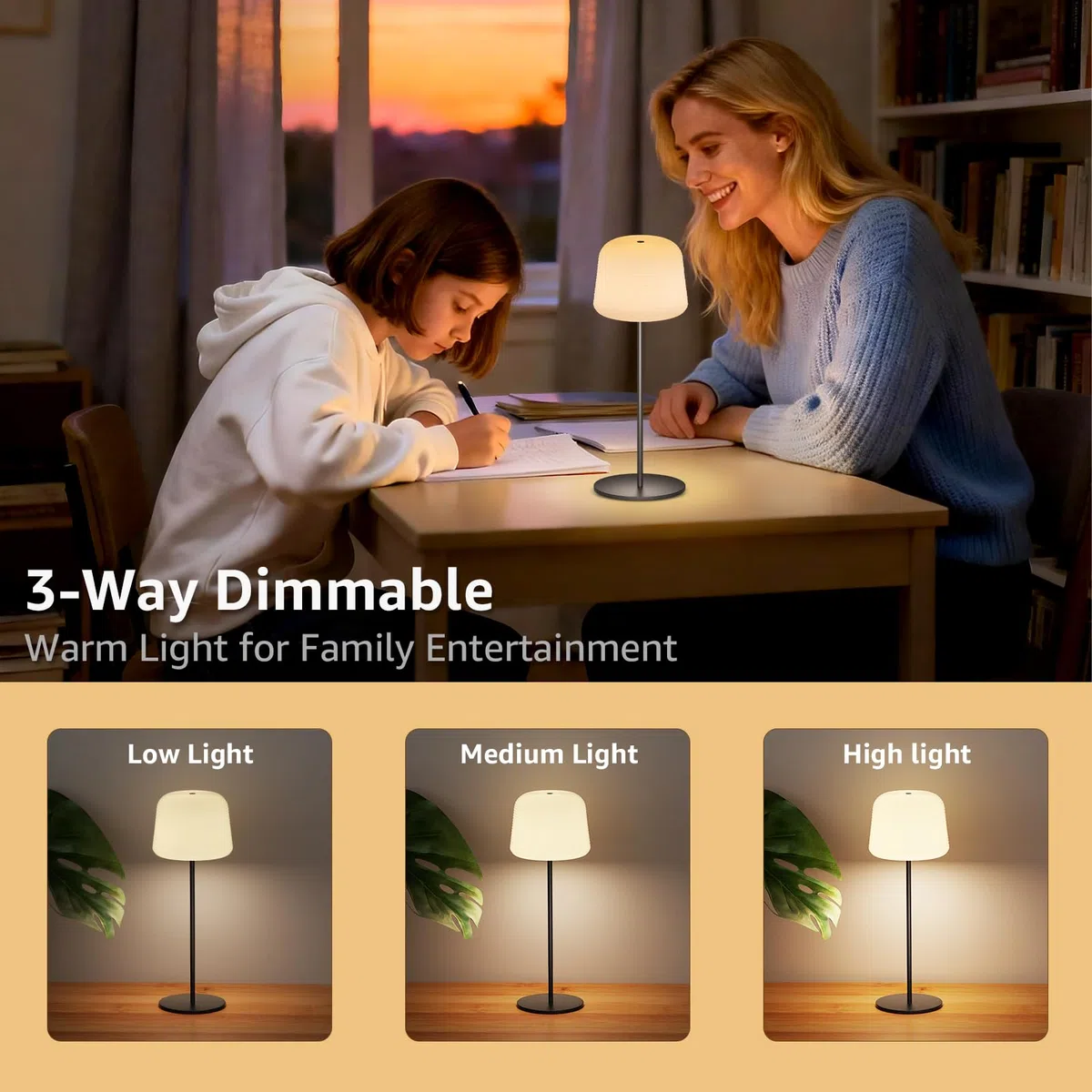 2 Stück 3-in-1 LED Tischlampe Kabellos, Mini Dimmbare Nachttischlampe Mit Touch, USB Aufladbar Mit Akku, 3 Stufen Warmlicht Mit Speicherfunktion, Schutzart IP44, Für Indoor Und Outdoor