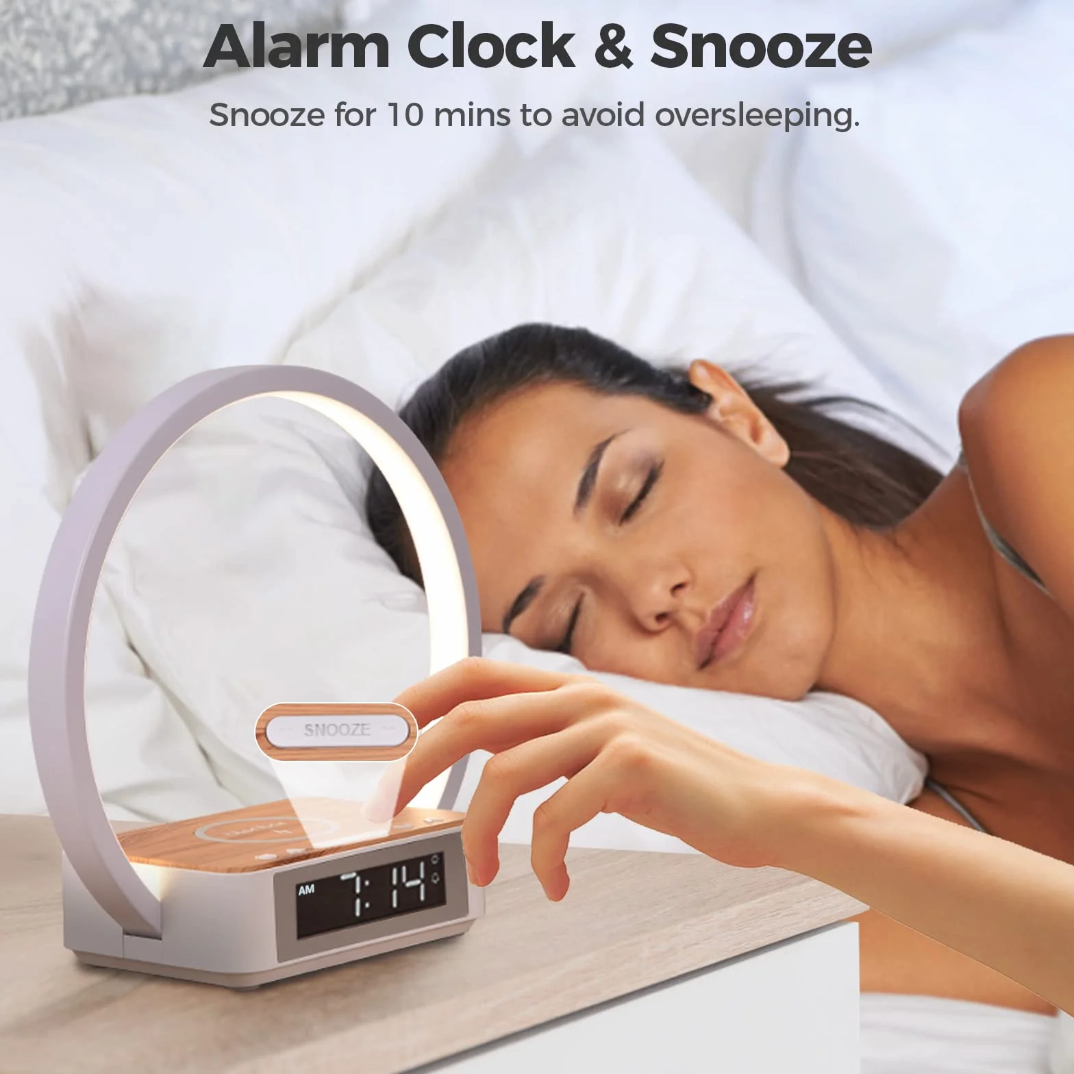 blonbar LED Nachttischlampe mit Ladefunktion, 10W Wireless Charger & 3 Stufige Helligkeit Tischleuchte, Wake Up Licht Wecker Touch Control Dimmbar für Schlafzimmer Wohnzimmer