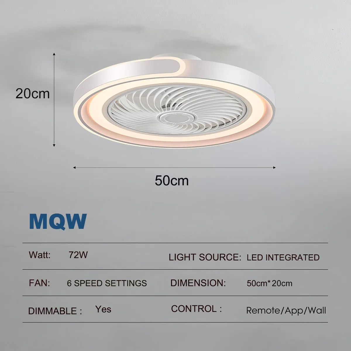 TYJY LED Leise Deckenventilator Mit Beleuchtung 70W Dimmbar Deckenleuchte Mit Ventilator Fernbedienung APP Timer 6-Gang Weiß