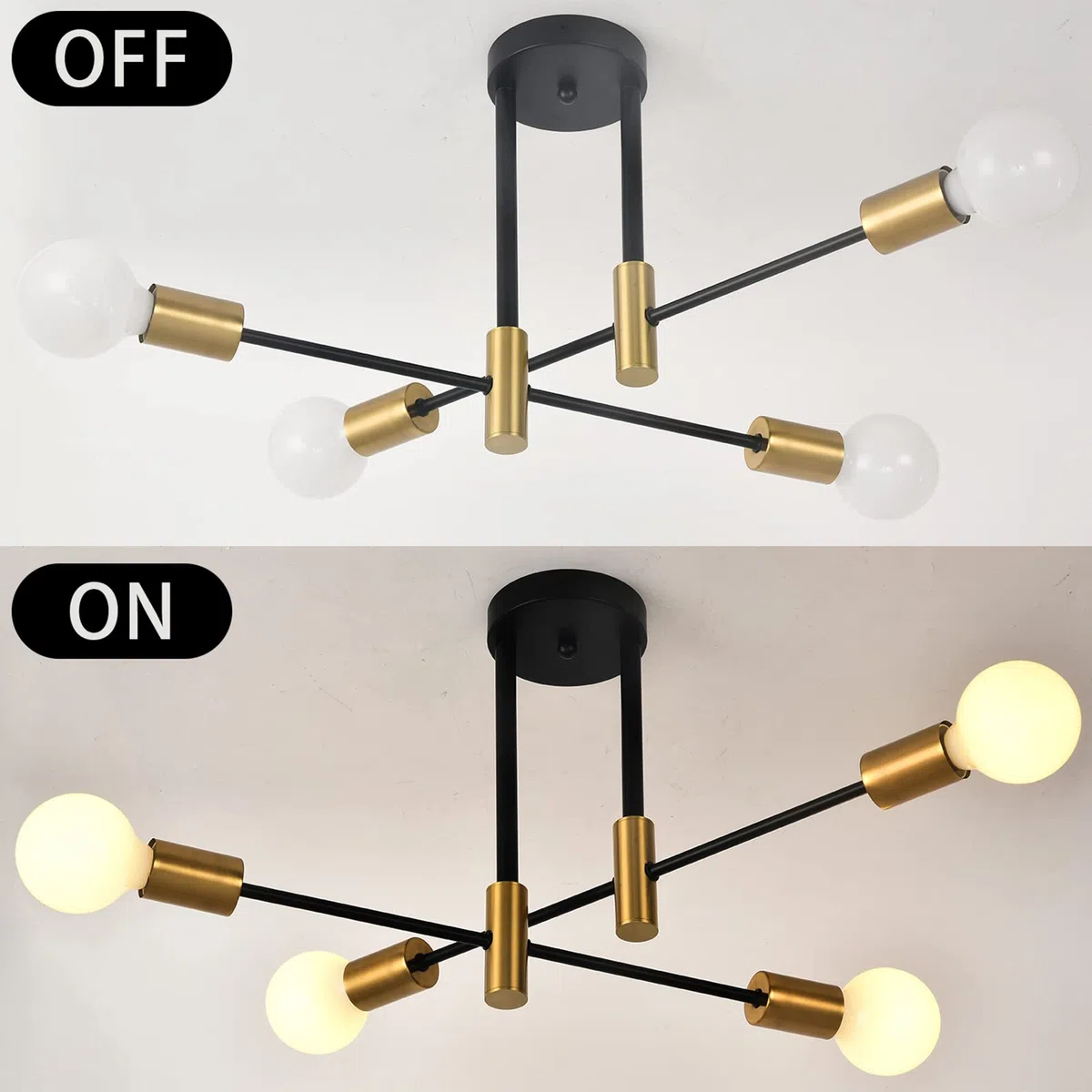 ZYDTRIP Deckenleuchte Vintage, Sputnik Kronleuchter Industrial Modern Hängelampe für Wohnzimmer Esszimmer Flur Restaurant Hotel, 4 Flammig Gold E27