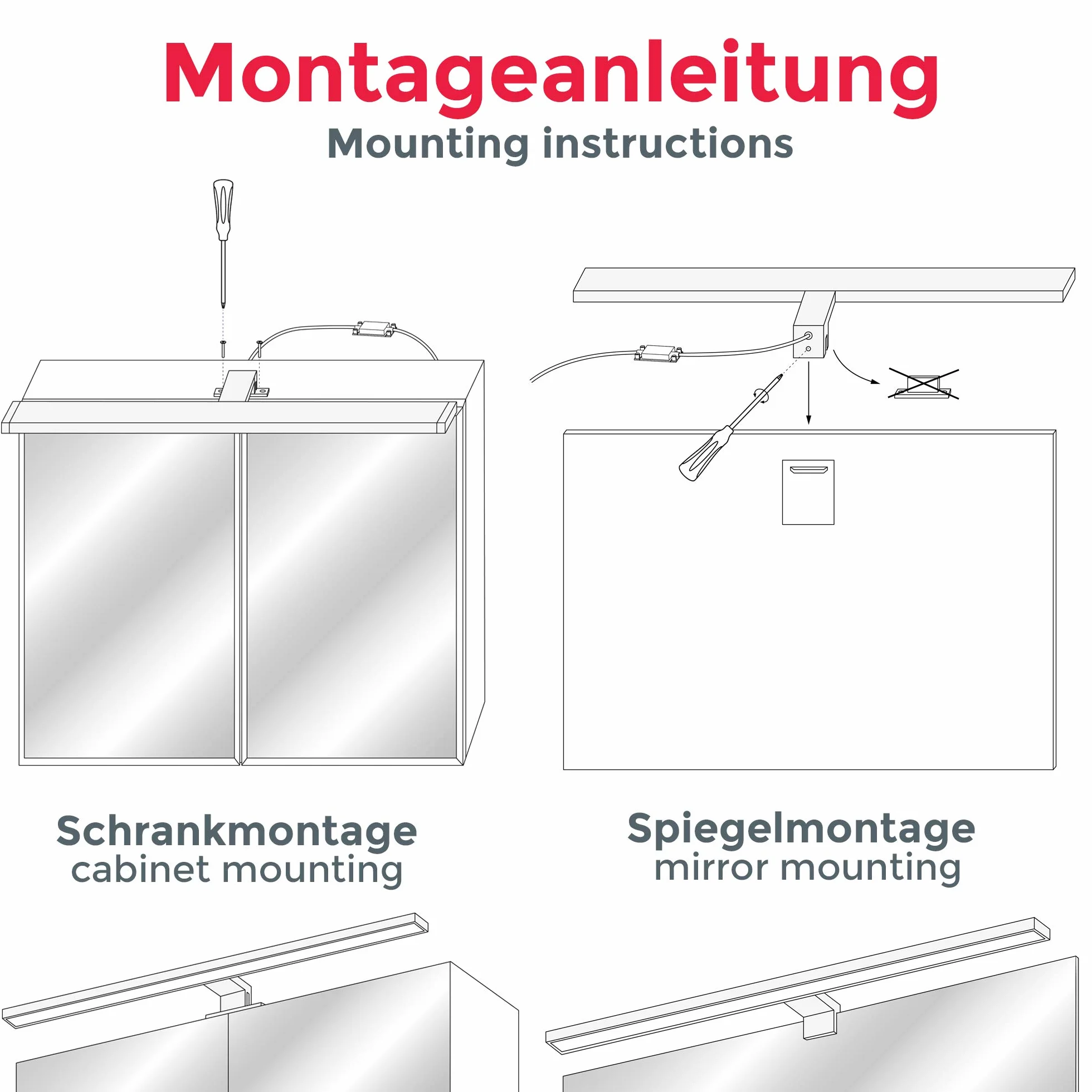 B.K.Licht - Spiegelleuchte Bad mit 2 in 1 Montage, neutralweiße Lichtfarbe, klemmbar, Badezimmerlampe, Schrankbeleuchtung, Spiegellampe, Lampe Badezimmer, Spiegelbeleuchtung, 60x10,3x3,6 cm, Chrom