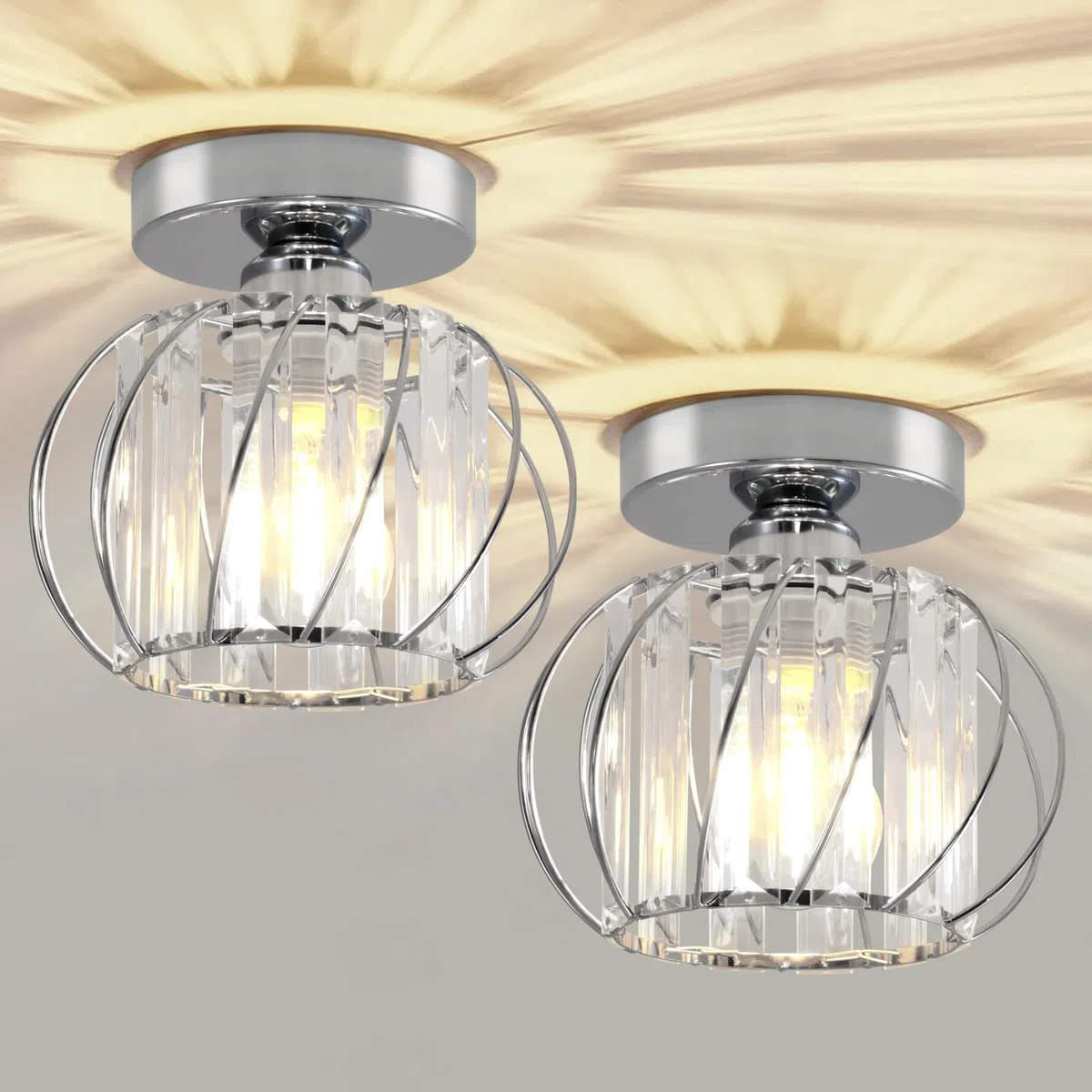 Kristall Deckenleuchte, Moderne Kristall Kronleuchter Silber, Semi Unterputz Deckenleuchte mit Glas Lampenschirm für Wohnzimmer, Schlafzimmer, Küche, Esszimmer, Flur, Badezimmer, Foyer, Bar