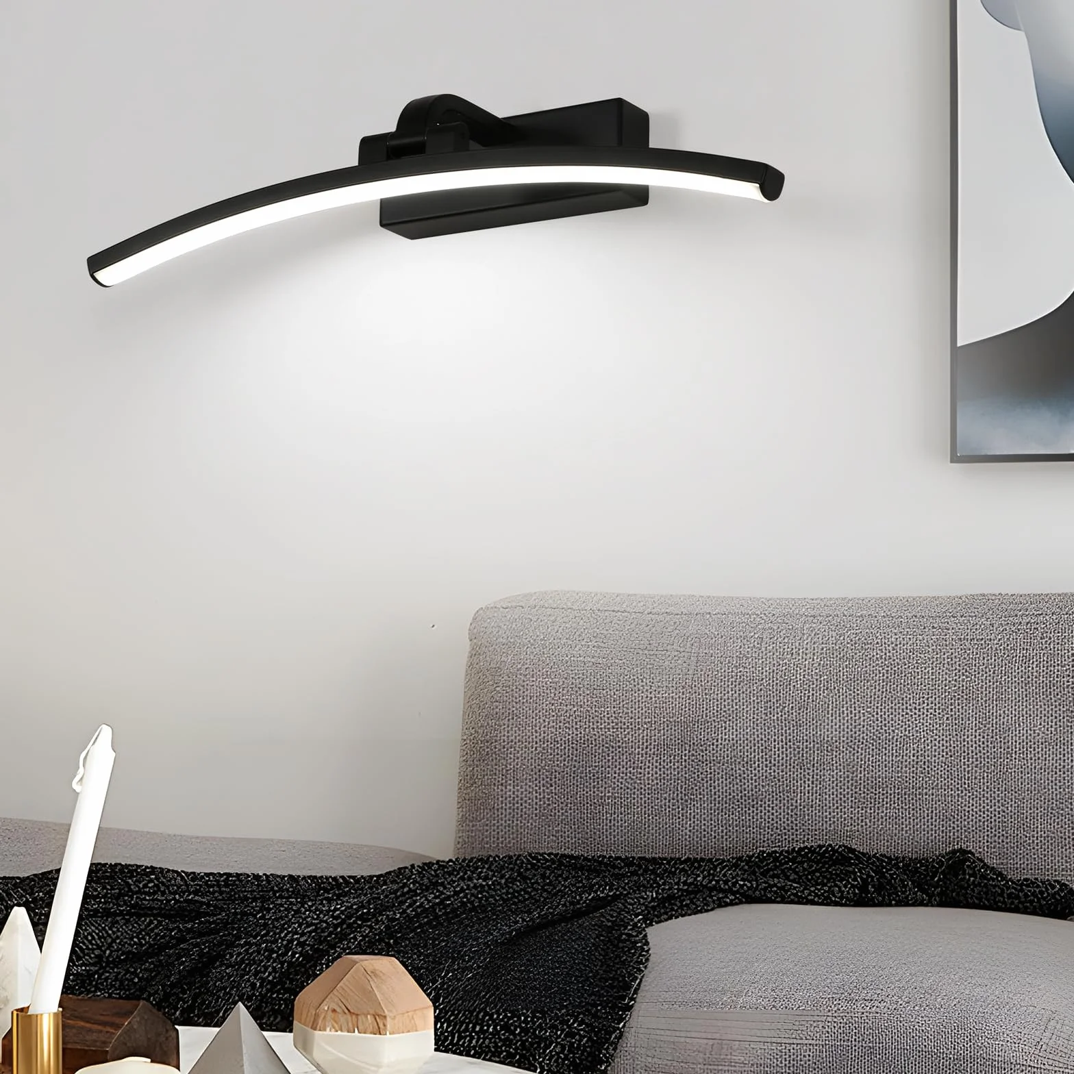 DELIPOP Spiegellampe Badezimmer Schwarz 40cm, 180 Grad Drehung Wandleuchte für Bad IP44, 8W LED Spiegelleuchte für Keller Küche Badschrank Vanitär Schrankleuchte Toilettenraum, Kaltweiß 6500K
