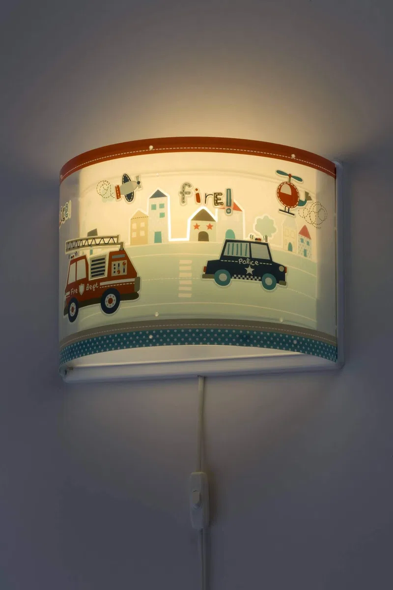 Dalber kinder Wandlampe kinderzimmer, Kinderlampe Wandleuchte Polizei Autos Police Blau, 60618, E27, Bunt