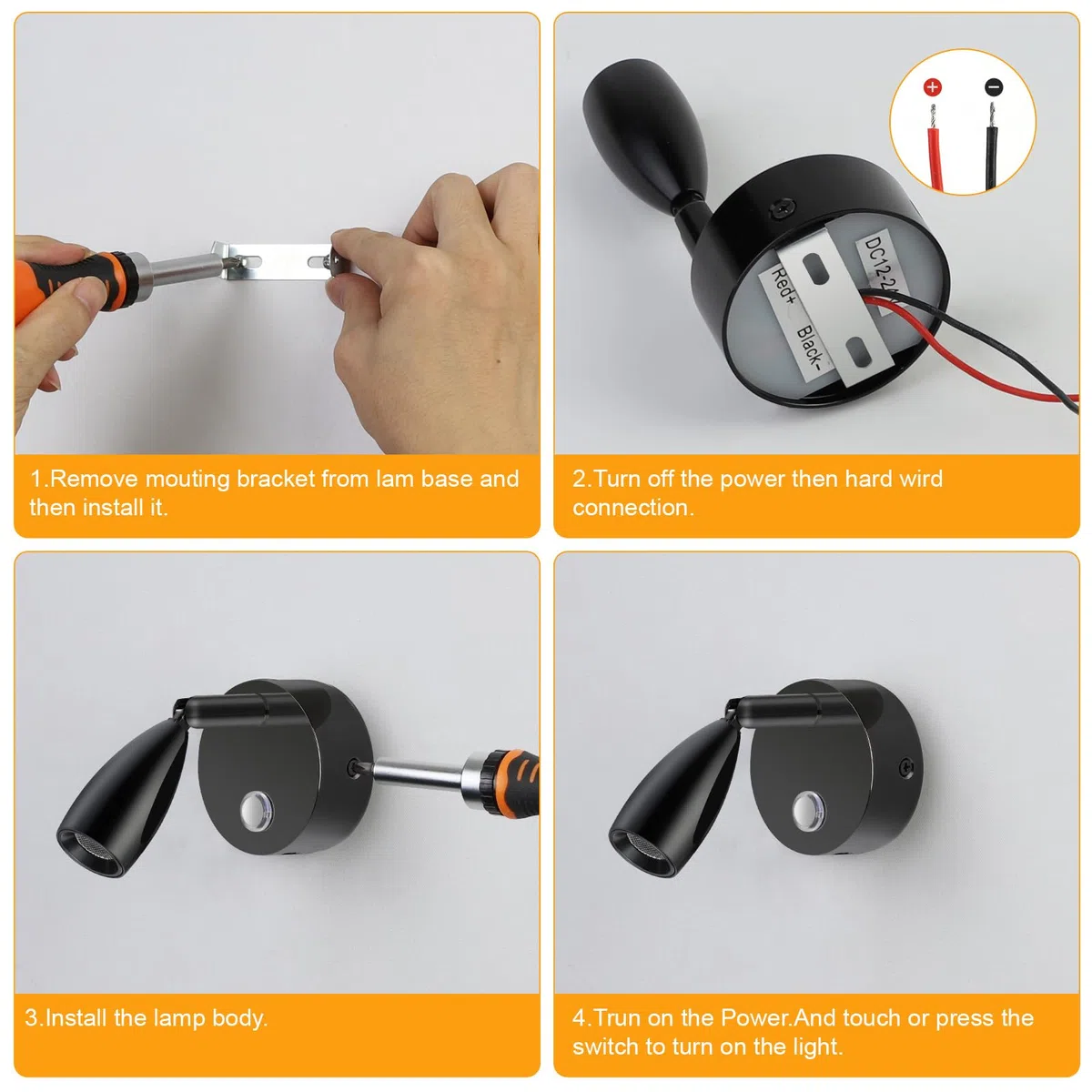 ERWEY 2er 12V LED Leselampe Wohnmobil, Stufenlose Helligkeit & 3 Farbtemperatur Modi Bettlampe, Wandlampe mit Ladefunktion USB A+C-Anschlüssen, für Auto Van Wohnwagen Innenbeleuchtung, Schwarz