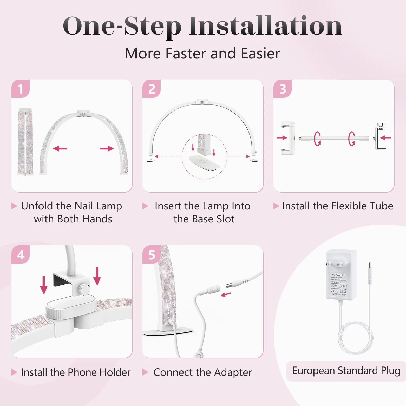 Desktop Halbmondlampe für Nägel: 23" LED Halbmond Wimpern Lampe mit Telefonhalter - 3 Farbmodi Und 10 Helligkeitsstufen Einstellbar Halbmondlicht für Nagelstudio Handwerk (Diamant, Klein)