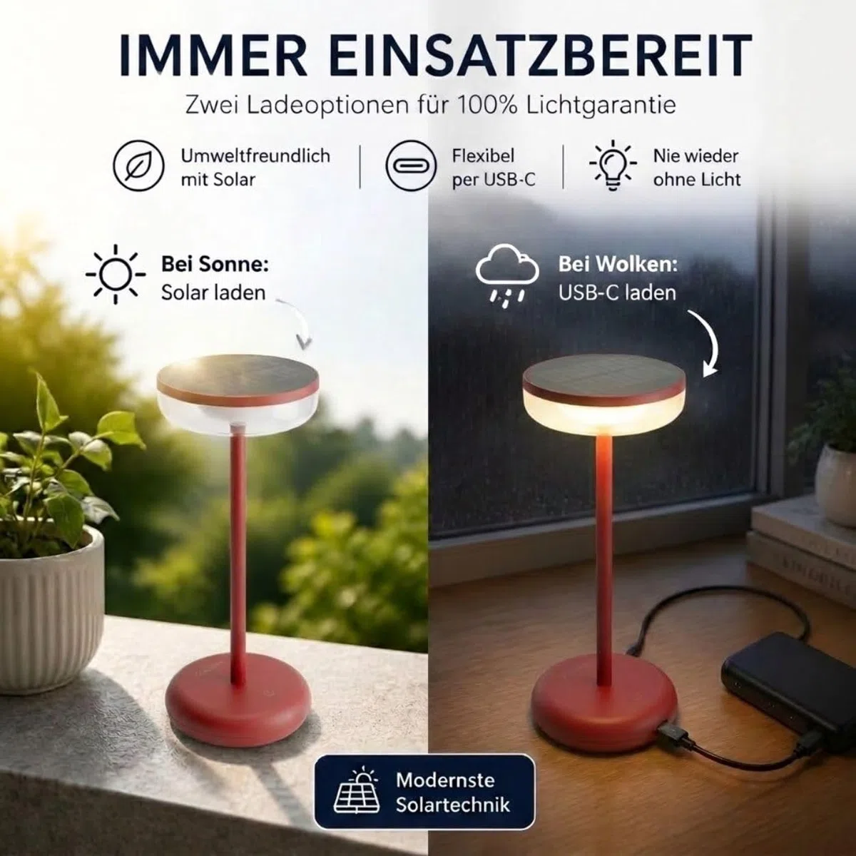 ZOLUNA Bobbie Solarlampen für Außen Tisch, 2700k, IP44 Wasserdicht, Outdoor Tischlampe, Solar Tischlampe Outdoor Stehlampe, LED Outdoor Lampe, Solar Tischleuchte, Evening Red 11x11x26,5cm