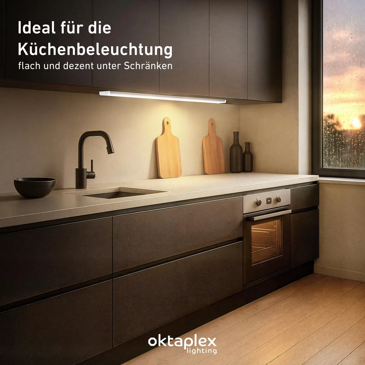 Oktaplex Riva LED Unterbauleuchte Küche flach 90cm neutralweiß | 1150lm 15W 230V mit Schalter Unterschrankleuchte silber Küchenlicht