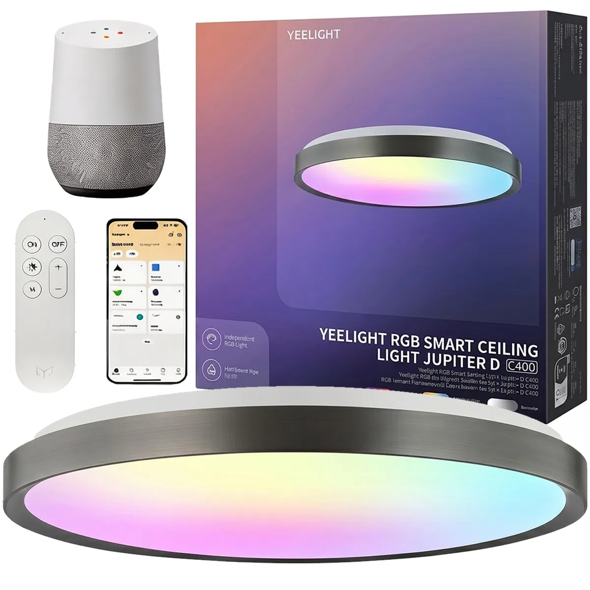 Yeelight Smart Deckenlampe, LED Deckenleuchte RGB Close-to-Ceiling Lights, 38 W 2300 Lumen, 2700K-6500K dimmbare Lampe, DIY kompatibel mit Alexa, für Wohnzimmer Schlafzimmer Küche Flur 40 cm