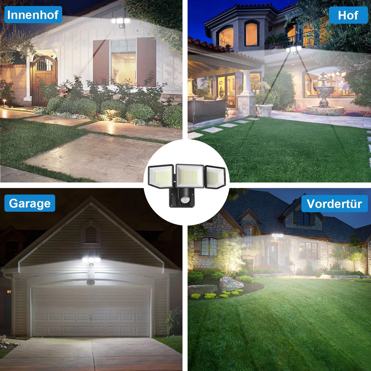 LED Strahler mit Bewegungsmelder Außen, 6000LM 38W Superhell Außenstrahler mit verstellbaren 3 Köpfe, 6500K Kaltweiß LED Scheinwerfer, IP65 Wasserdicht Aussenleuchte für Garage, Garten, Hof…