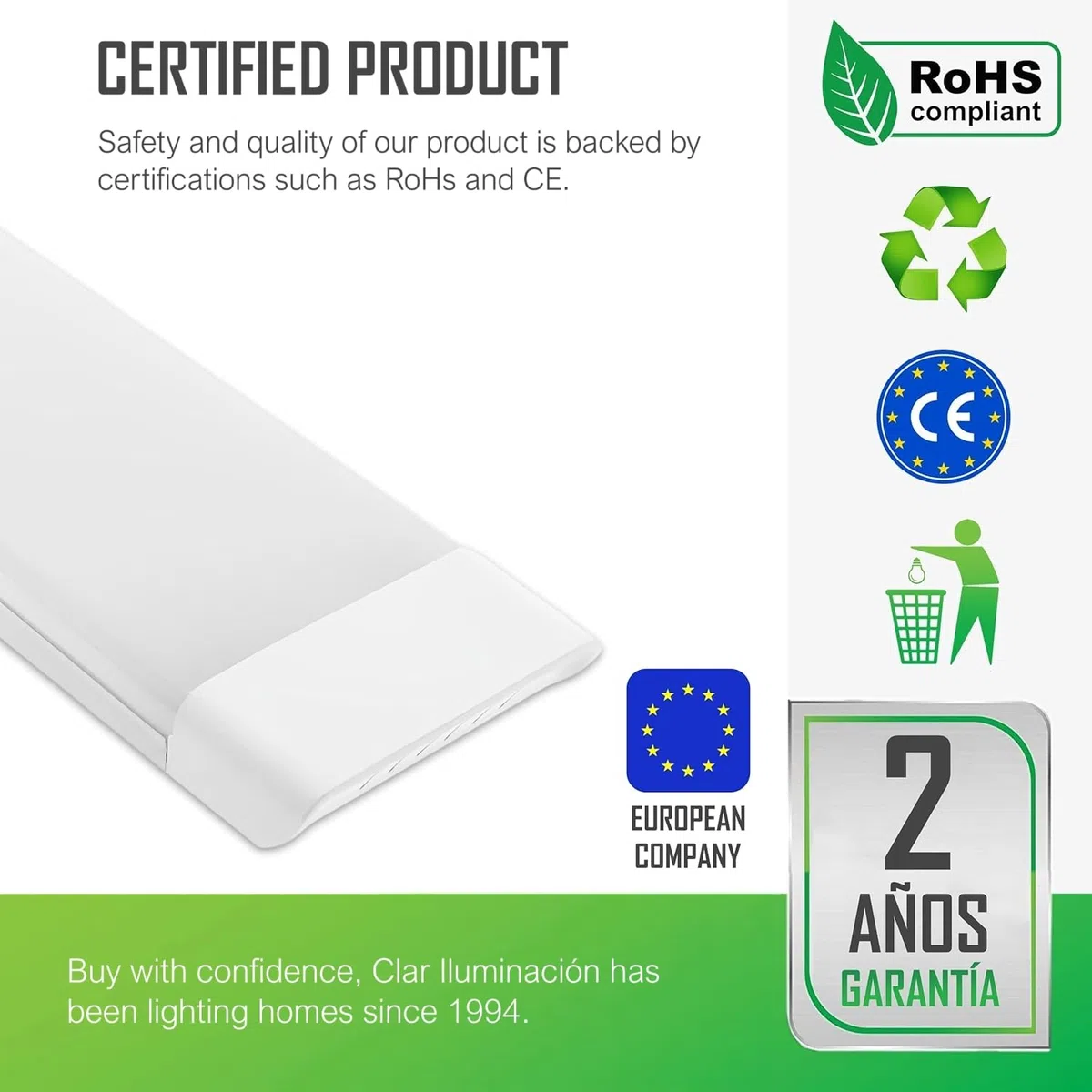 CLAR Feuchtraumleuchte 120cm 6500K 120W Pack 2 Deckenleuchte Lang Leuchtstoffröhre
