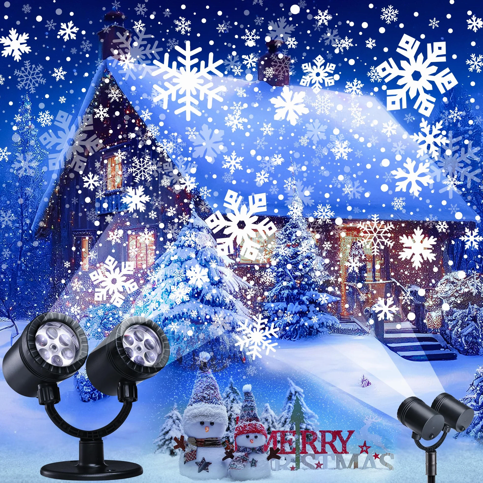 Moxled Projektor Weihnachten Aussen, Doppelter Kopf Dynamische LED Schneeflocken Projektor mit Timer, Wasserdicht Weihnachtsbeleuchtung außen für Garten Fenster Wand Hof Party Weihnachtsdeko