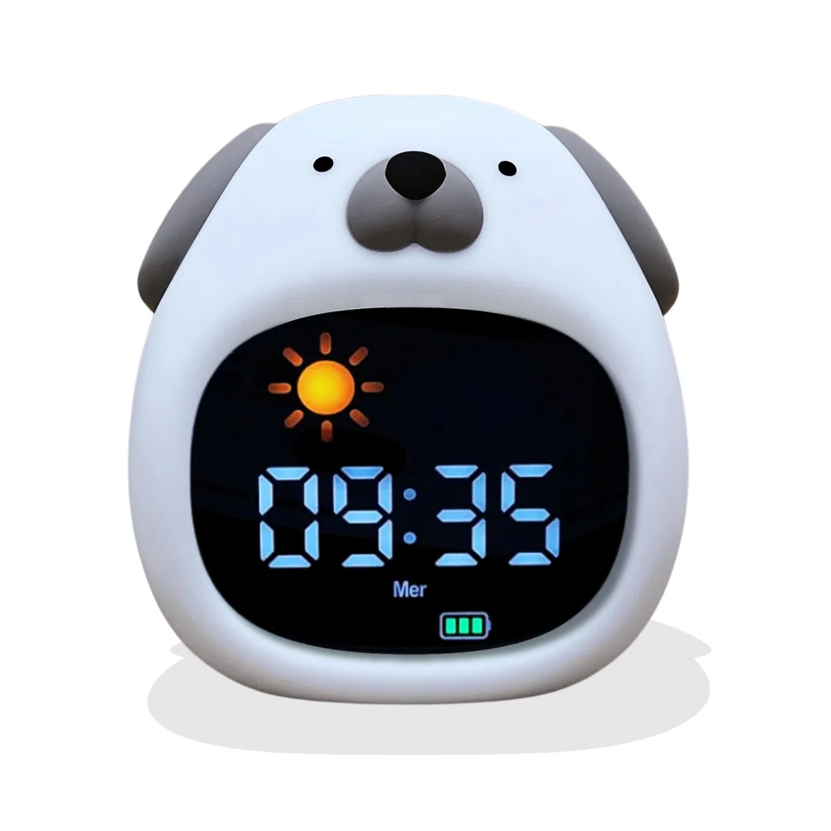 Lernwecker für Kinder, Tag / Nacht – Nachtlicht für Kinder, Musik und Licht, Lernuhr mit entspannender Musik – weißes Geräusch, Dekoration für Babyzimmer, Lichtwecker – 4 NIV Helligkeit (Hund)