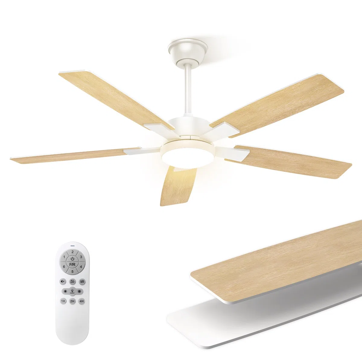 Deckenventilator mit Beleuchtung 132cm Fernbedienung Leise Umdrehbare Flügel 2 Farben Wohnzimmer Schlafzimmer