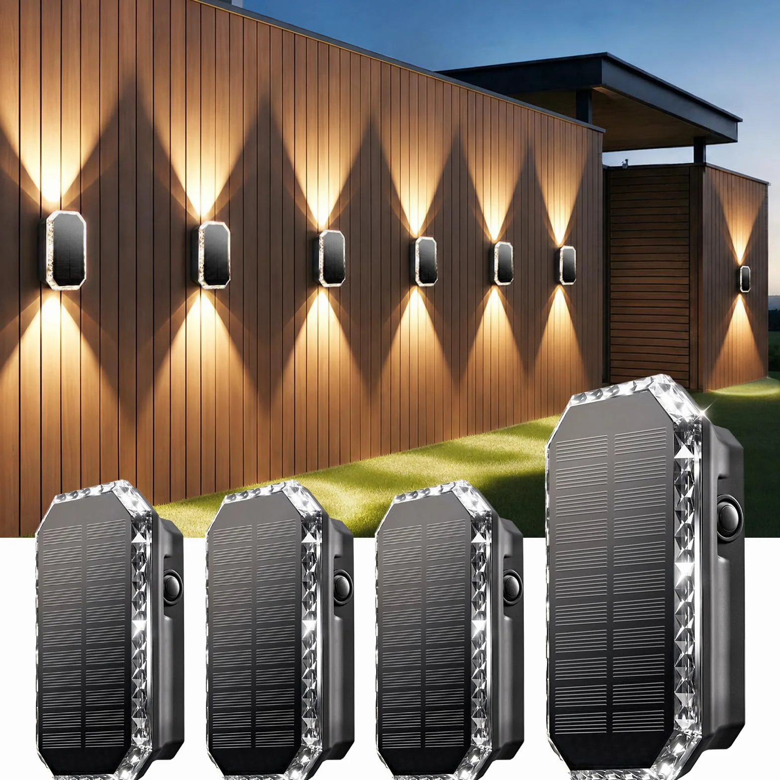 Solarlampen für Außen, Solar Wandleuchte Aussen Up and Down, Solarleuchten für Außen Wand Zaun Garten Winterfest IP65 Wasserdicht, 3 Lichtfarben Warmweiß Kaltweiß, 3000K/4000K/6500K, 4 Stück