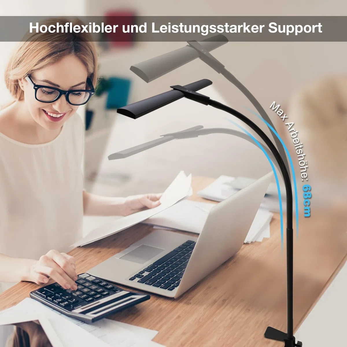 Hensam Schreibtischlampe LED Dimmbar, 1400LM Doppelkopf Schreibtischlampen Klemmbar, Bürolampe mit Schwanenhals für Zuhause und Studio, CRI>83, 5 Farbtemperatur-Helligkeitsstufen, Schwarz