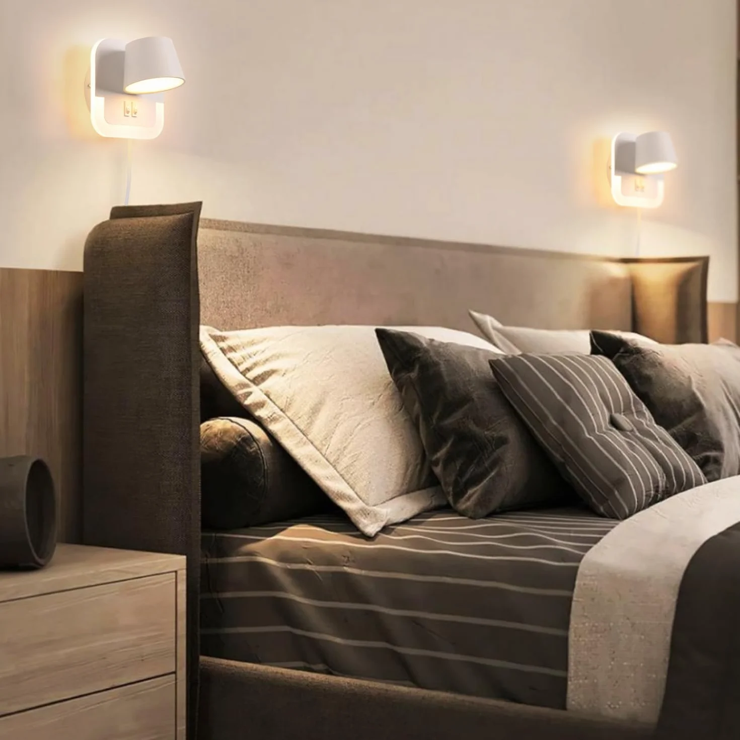 Leselampe Wandmontage Bett,LED Wandleuchte mit Schalter, 4W+8W Bettlampe Wandlampe Leselicht Schwenkbar für Schlafzimmer, Hotels wandleselampe nachttischlampe Mit Kabel,3000K Einstellbare Weiß