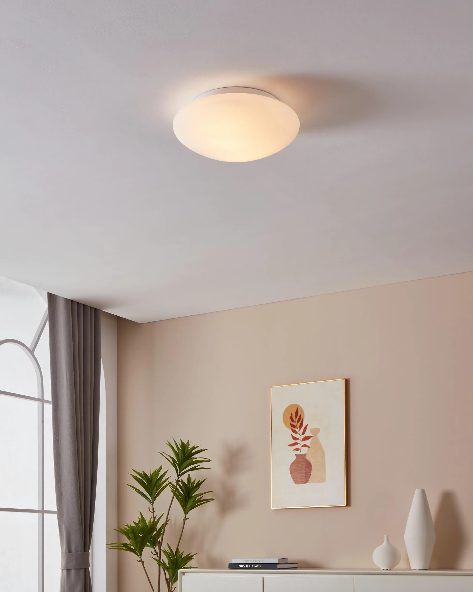 EGLO Deckenlampe Ella, Ø 35 cm, 2 flammige Wandlampe, Deckenleuchte aus Stahl und Glas in Weiß, Opal matt, Wohnzimmerlampe, Küchenlampe, Bürolampe, Flurlampe Decke, E27 Fassung