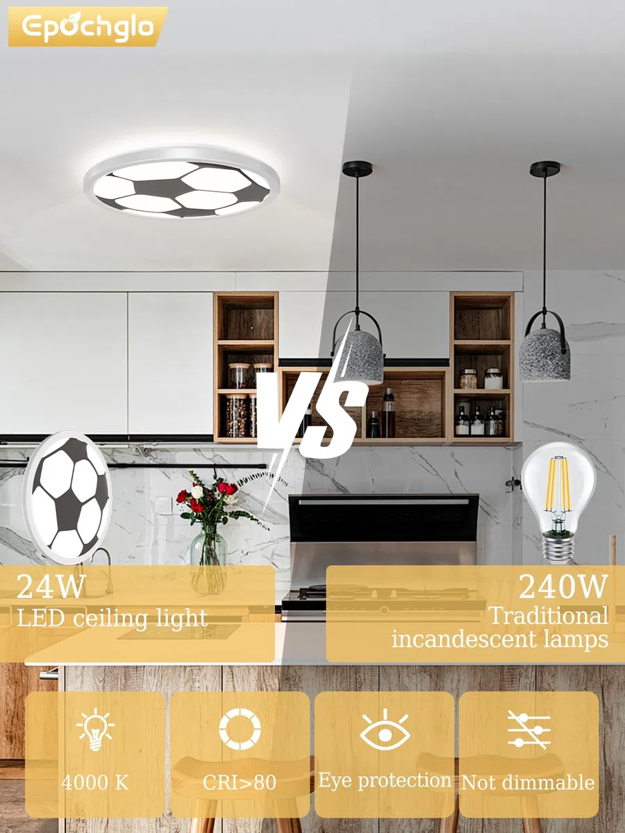 Deckenlampe LED Deckenleuchte Flach 24W 4000K Weiß Fußball 2400LM IP44 Modern Ultra Dünn LED Lampe Decke für Wohnzimmer Schlafzimmer Badezimmer Flur Balkon Mädchen Junge Kinderzimmer, Ø30cm, Rund