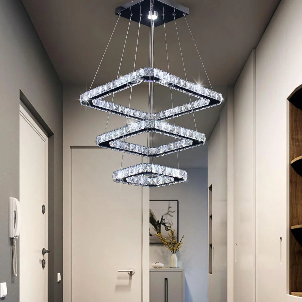 48W LED Moderne Kristall Kronleuchter Edelstahl Pendelleuchte Deckenleuchte Schlafzimmer Lüster Warmweiß Kaltweiß (Kaltweiß)