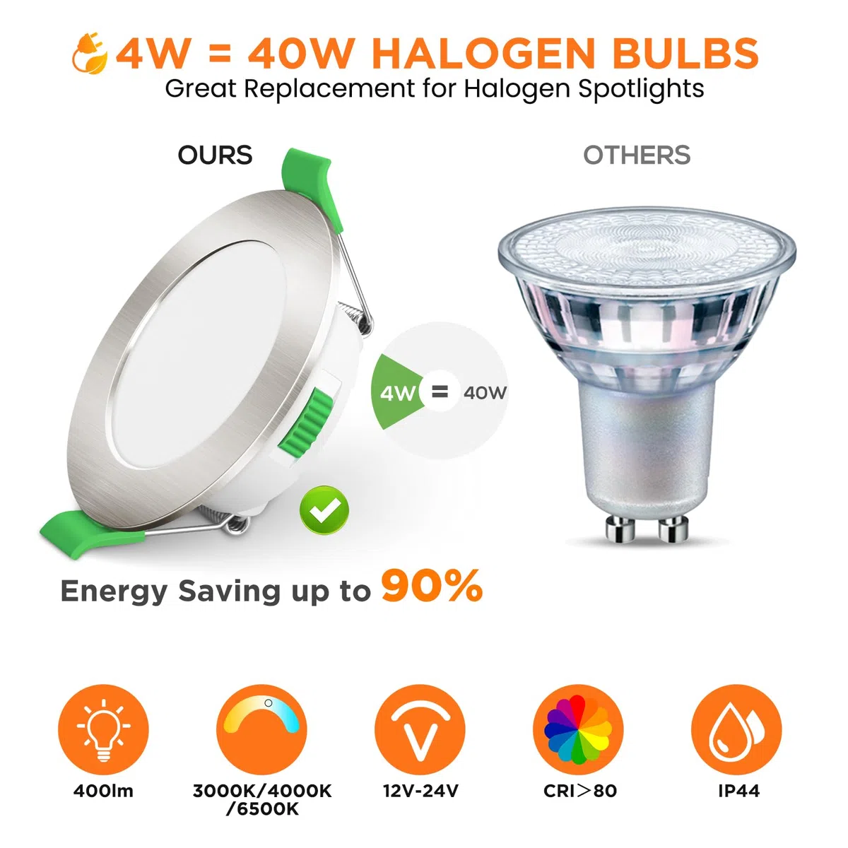 ALUSSO LED Einbaustrahler 12V,3CCT 3000K 4000K 6500K 4W 400LM Einbauleuchten 29mm Einbautiefe, IP44 Spritzwasser Geschützt Deckenspots für Badezimmer, 6er Set