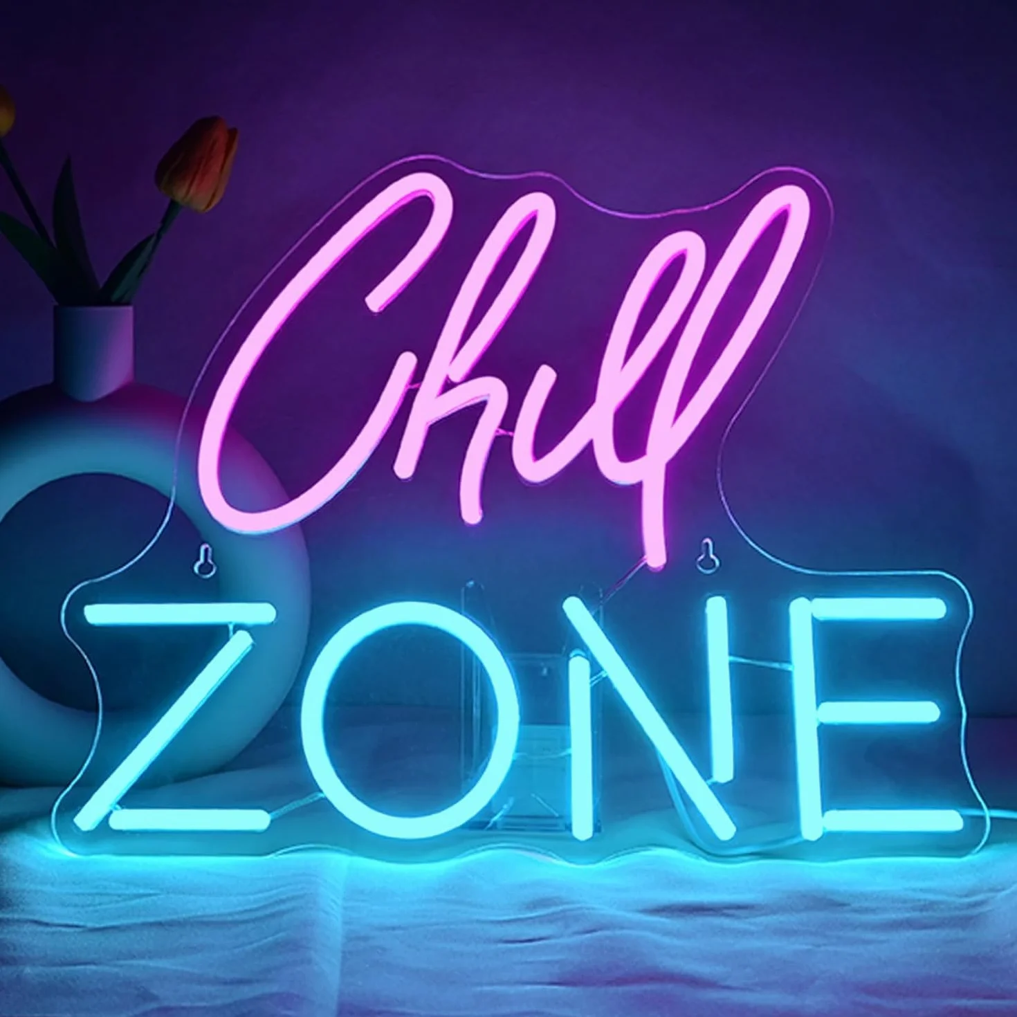 NYXEN Chill Zone Neon Schild Abkühlung Blau Neon Sign USB Chill Zone Led Schild für Wand Teenager Zimmer Deko Bar Schlafzimmer Spielzimmer Game Zone Party Store Friseursalon Geschenk für Freunde
