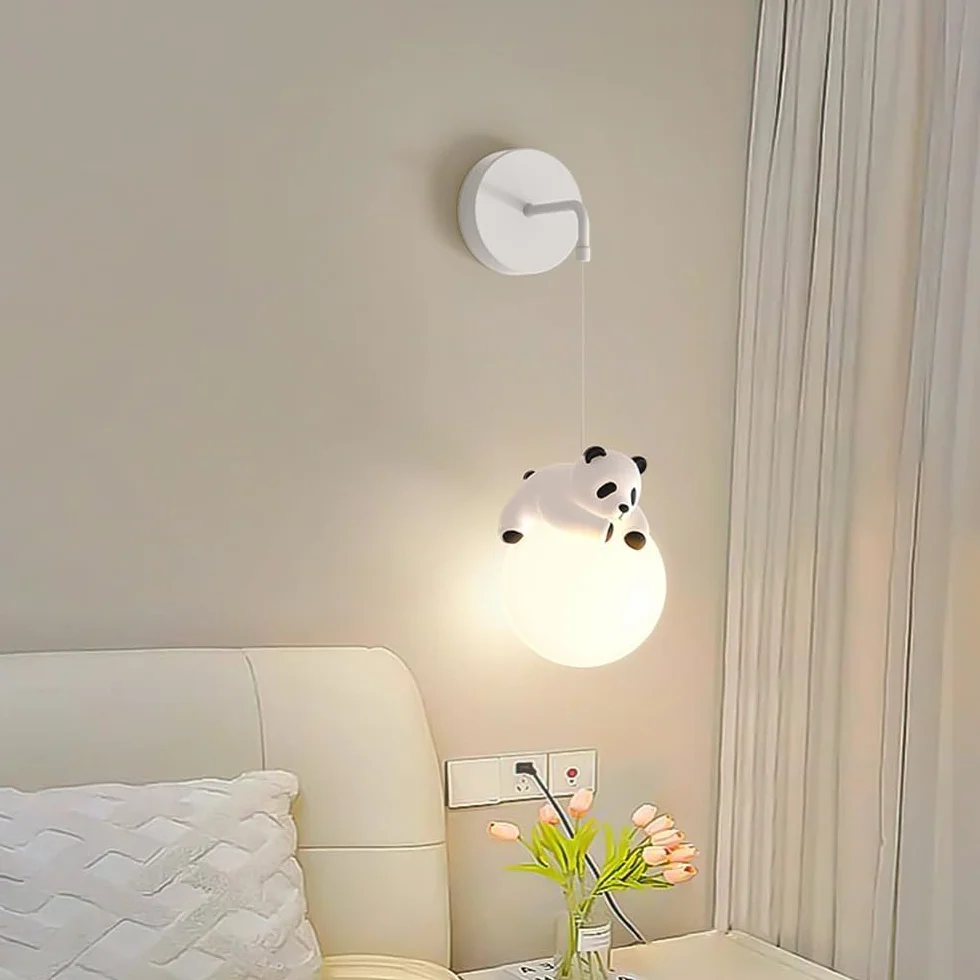 Wandlampe für Kinderzimmer, verdrahtet, 3D-Druck, Mondkugel, Schlafzimmer, niedliche Cartoon-Tiere, Kaninchen, Panda, Bär, Nachttischlampe Nordic Dimmbar…