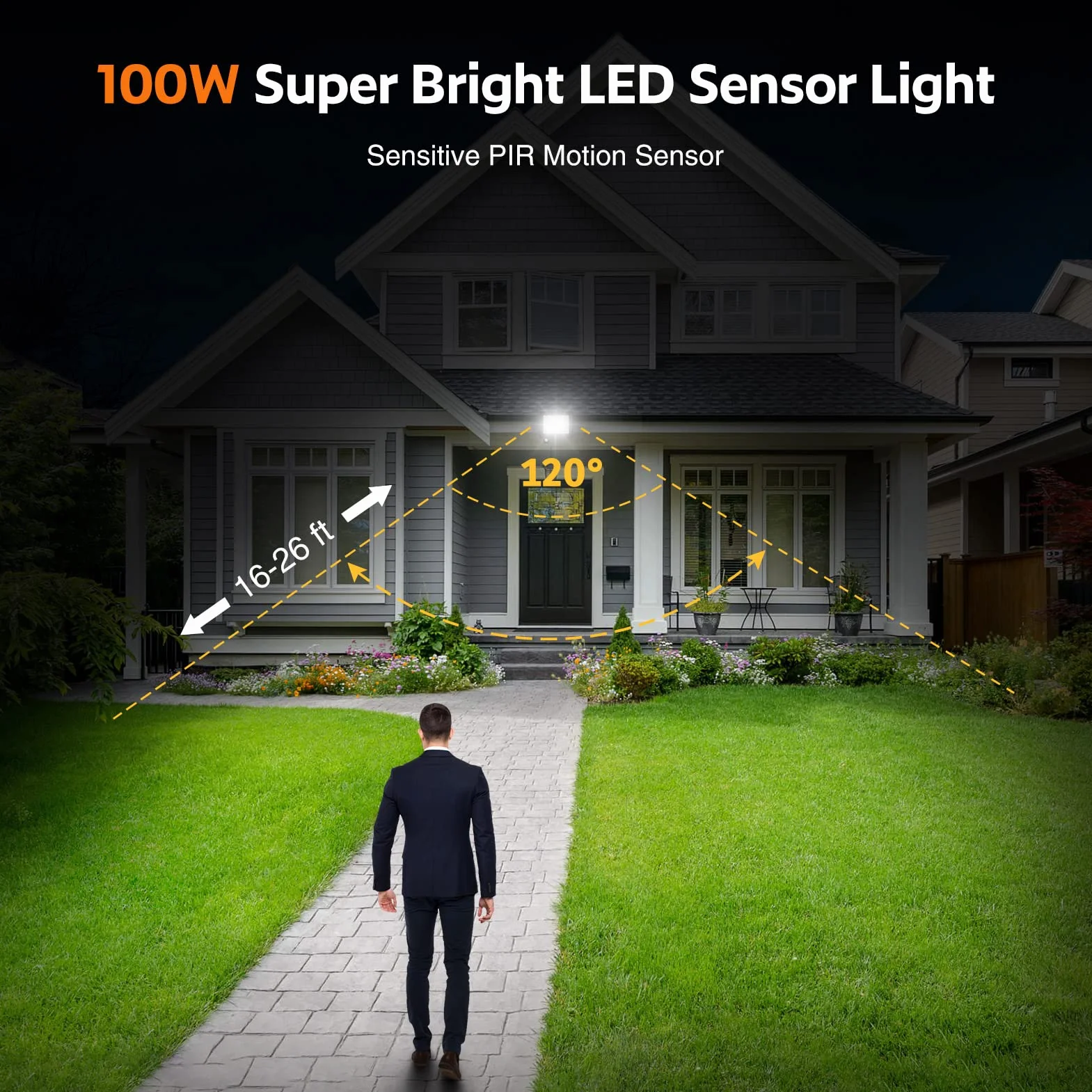 YIQIBRO LED Strahler mit Bewegungsmelder Außen 100W, 10000LM LED Fluter mit Bewegungsmelder Außen,6500K Kaltweiß Außenlampe Außenstrahler, IP67 Wasserdichte Scheiwerfer Außen für Lager Garten Garage