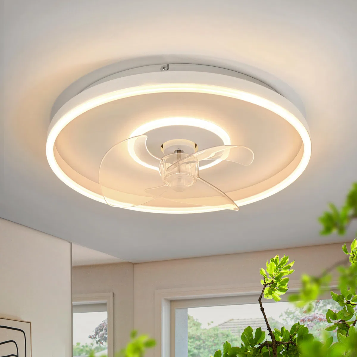LUOLONG LED Deckenventilator mit Beleuchtung 50cm Weiß Leise Dimmbare Fernbedienung 6-Gang Timer 55W Für Schlafzimmer Wohnzimmer