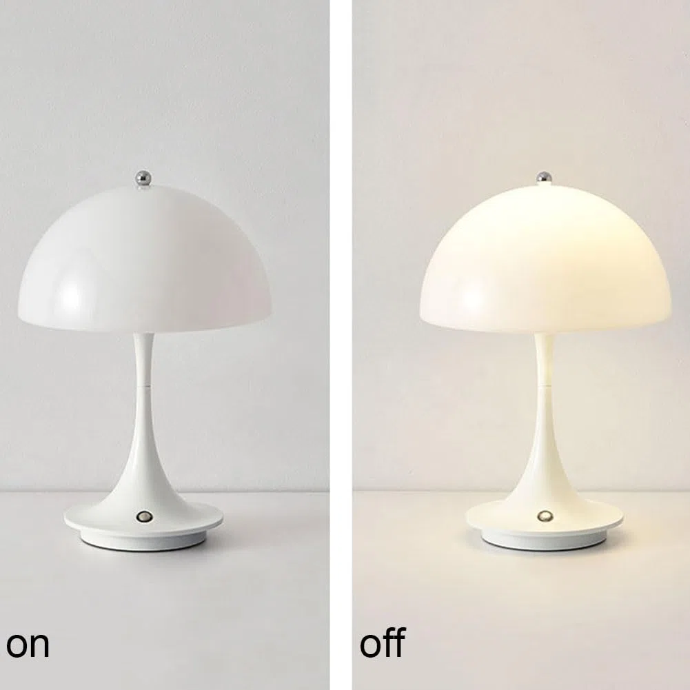 Pilz Tischlampe Kabellos mit Touch Dimmbare,LED Mushroom Lamp Akku Tischleuchte Aufladbar 3000K-6000K Nachttischlampe Weiß Acryl schirm Leselampe Tragbare modern Schreibtisch Lampe,Weiß