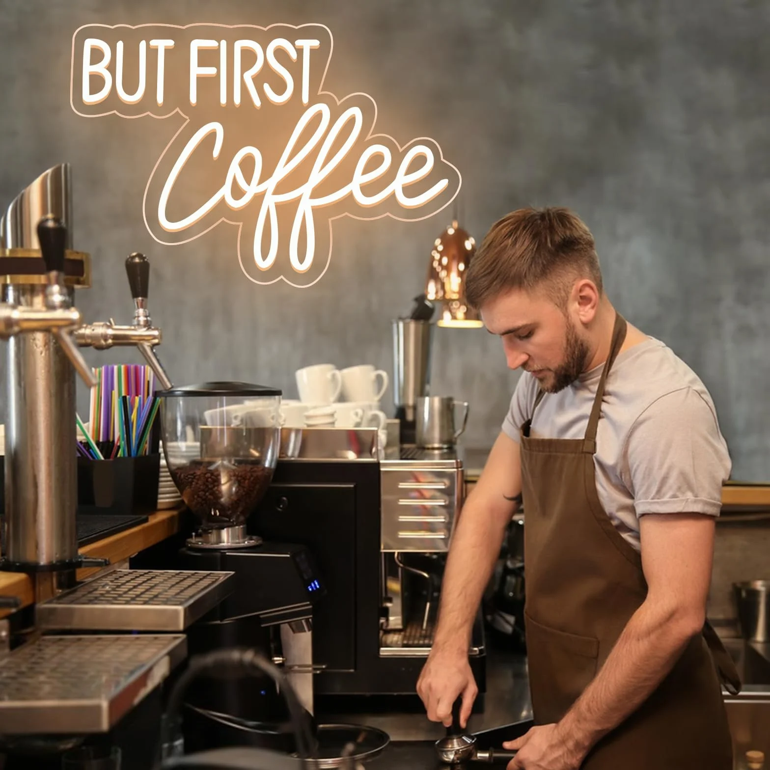 BUT FIRST Coffee Neonschild Dimmbares LED-Kaffeeschild für Unternehmen, Kaffeebar, Neonschild-Zubehör, beleuchtet als Wanddekoration USB-betrieben, helle Neon-Kaffeeschilder für Cafés, Kaffeestationen